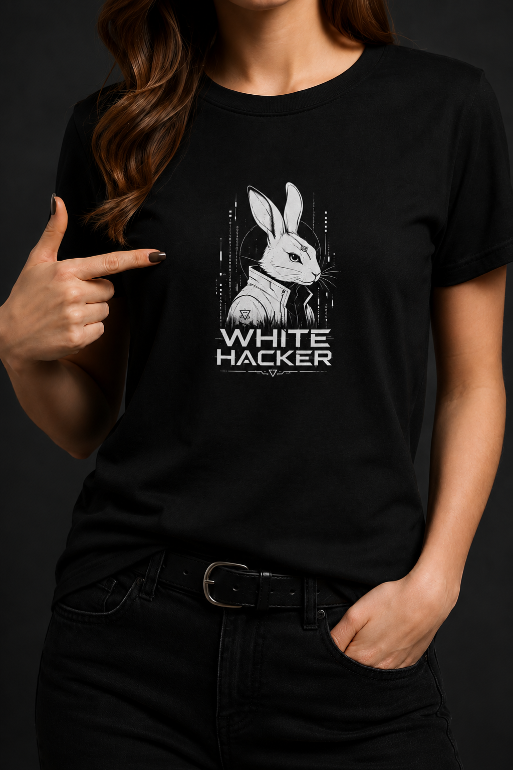 WHITE HACKER – Women’s Black Cyber Rabbit T-Shirt