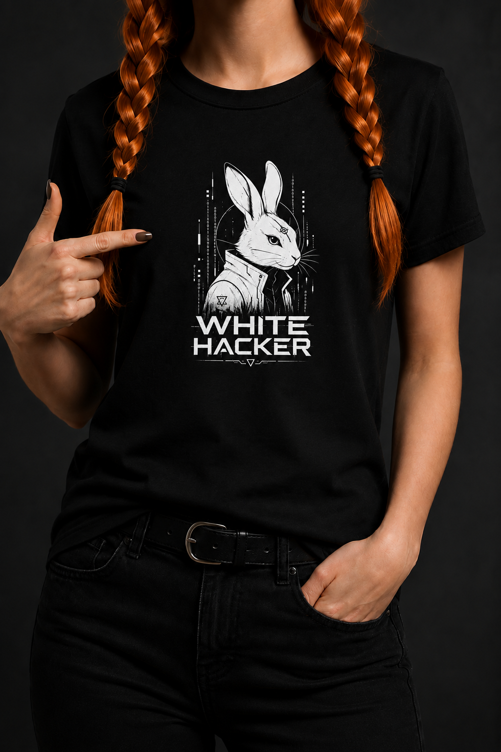 WHITE HACKER – Women’s Black Cyber Rabbit T-Shirt